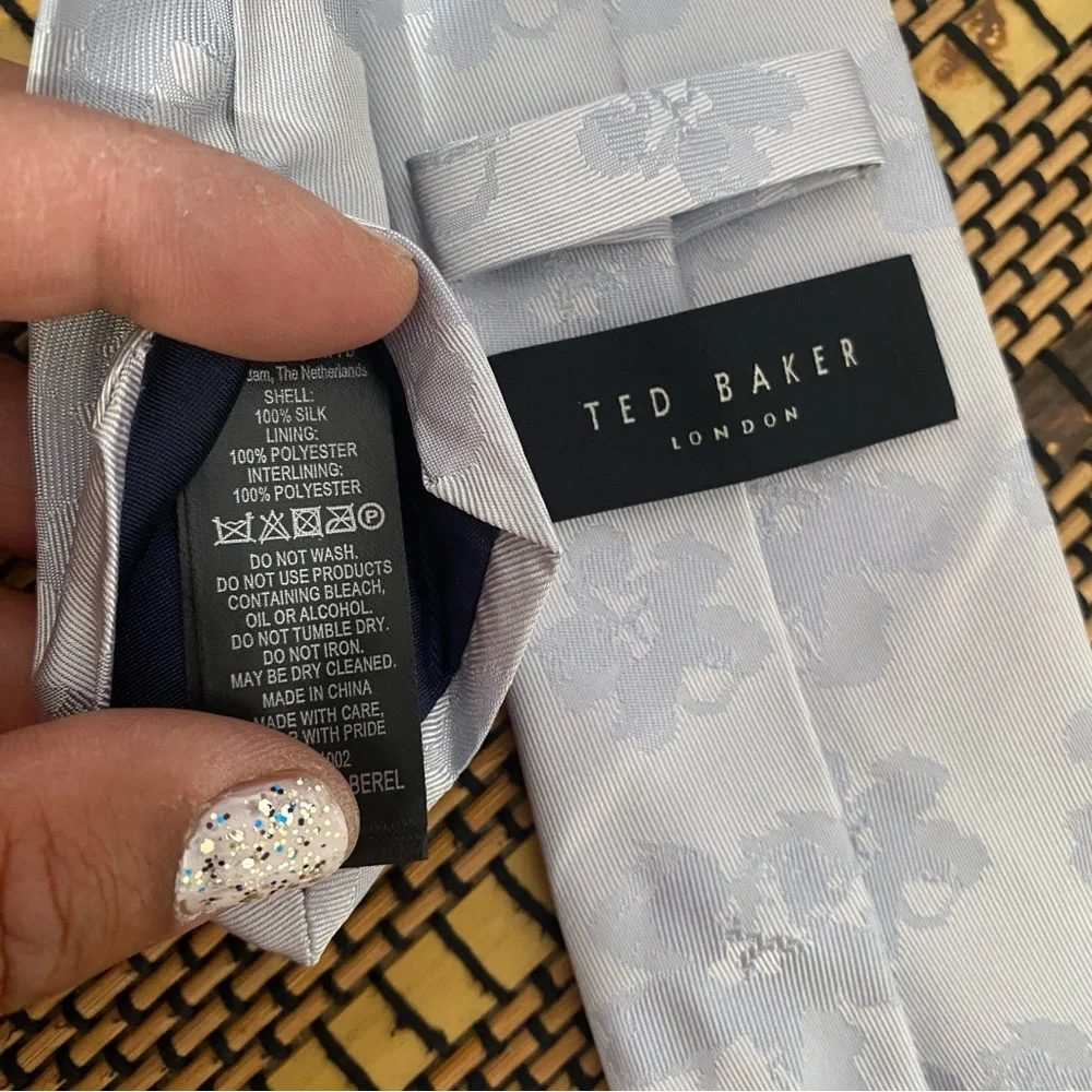 Ted Baker London Silk Tie LightGray Floral Jacquard Classic Width Necktie Office